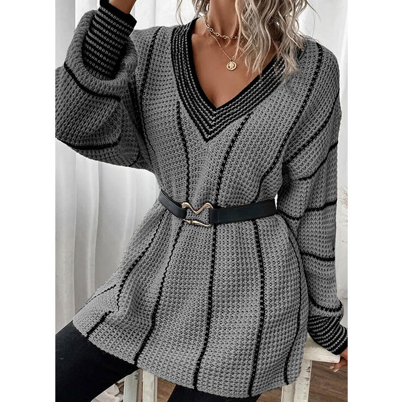 Europa y Estados Unidos transfronterizos Amazon otoño y invierno nuevo cuello en V vertical suéter suelto ropa de mujer Aliexpress moda jersey superior image 7