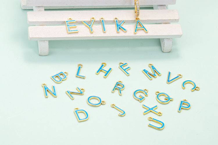 Copper Material Geometric Pattern Unisex Gender Wholesale Jewelry Blue 26 English Alphabet Copper Earrings Nihaojewelry