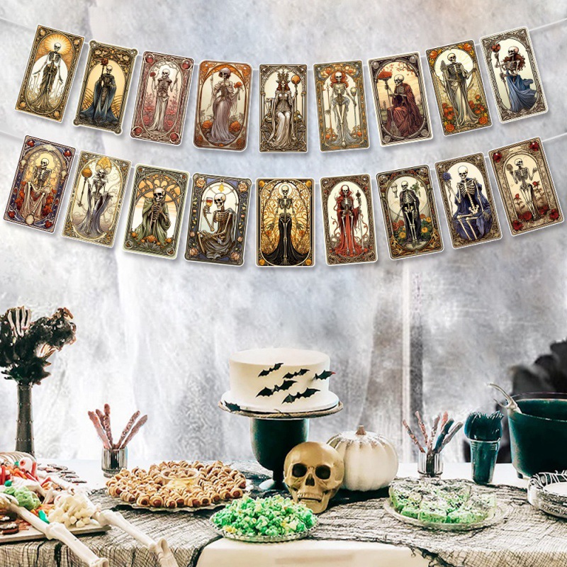 Decoración de fiesta de Halloween europea y americana, bandera de pull, decoración de vacaciones de Halloween, carta del tarot, bandera de pull, esqueleto, flor de pull