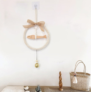 New Ins Style Wooden Fish Bell Woven Tapestry Garland Bell Pendant Room Wall Hanging Wind Chime Home Decoration