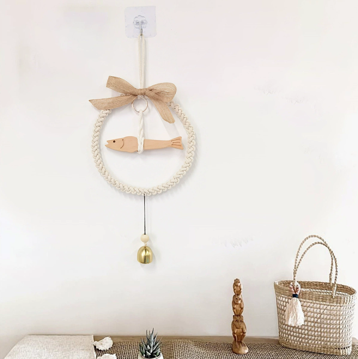 Новый стиль, деревянный колокольчик в виде рыбы, тканый гобелен, гирлянда, подвеска-колокольчик, настенный ветряной колокольчик для комнаты, украшение для дома