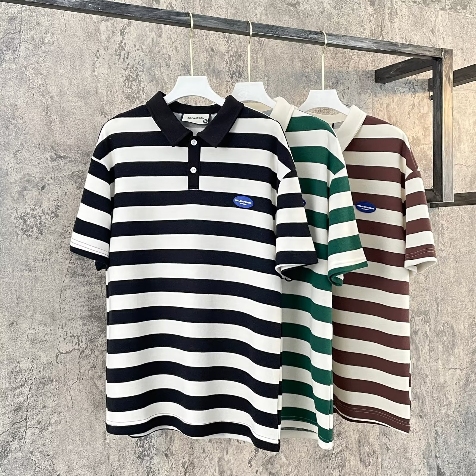 Moda 2024 nueva tendencia polo de manga corta camiseta a rayas para hombre camiseta mercerizada de alta calidad estilo de negocios