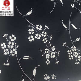 黑底碎花水印面料连衣裙雪纺印花布料 服装箱包鞋材布料数码