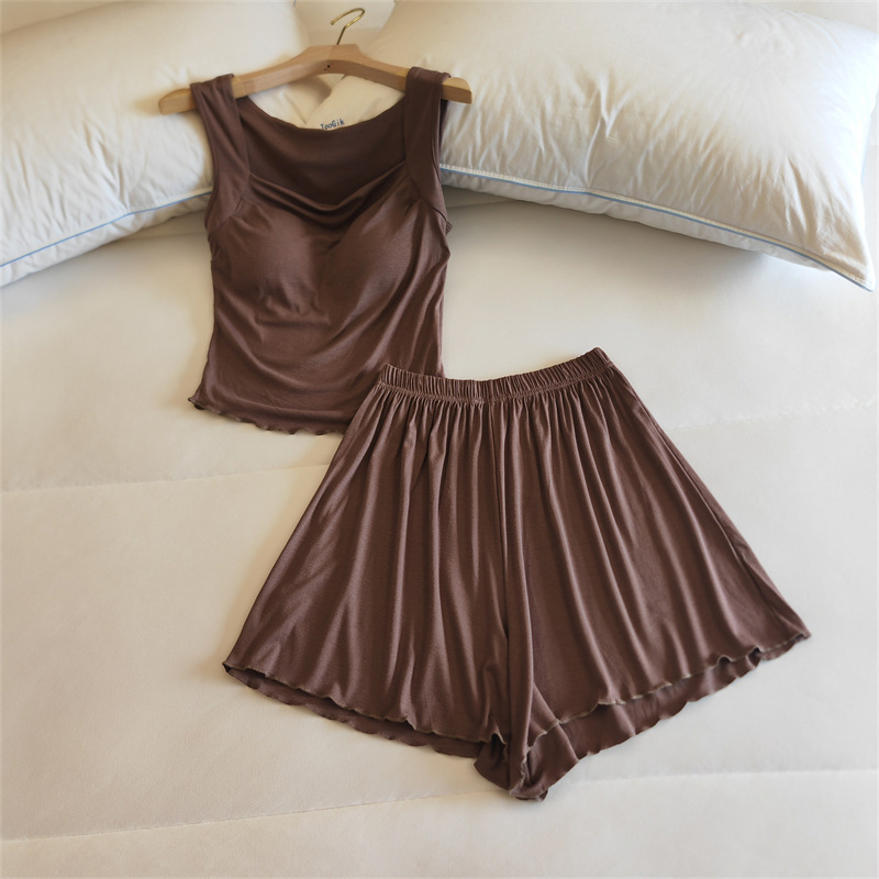 8320.2#브라운 조끼 + 반바지 [고정 가슴 패드]