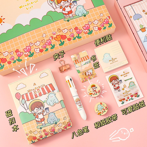 Gifts for children, prizes, cute cartoon ledger set, notebook gift box, notepad, magnetic buckle diary