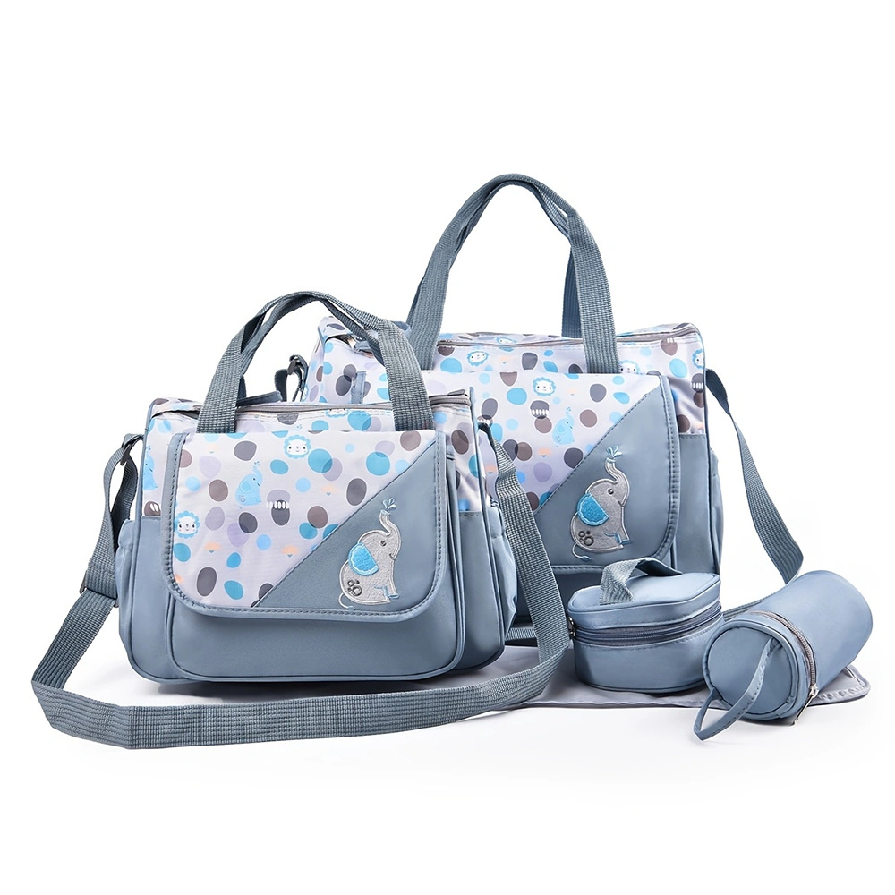 New cute animal print diaper bag 5-piece set, multi-functional large capacity maternity and baby shoulder bag/crossbody bag, diaper bag.