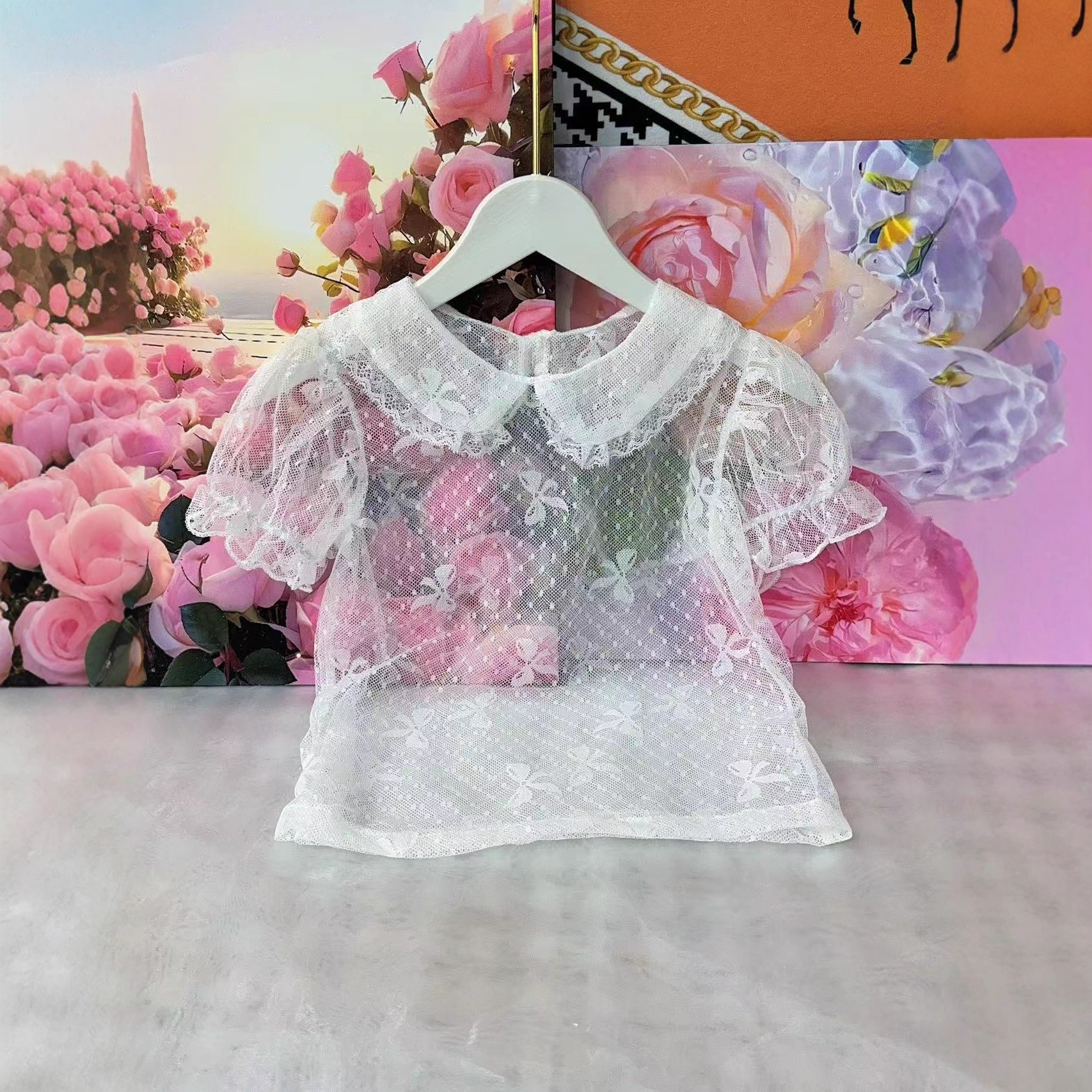 Girls' Lace Bottoming Shirt Lolita Bottoming Doll Shirt Cut Out Top New Ultra-Thin Bottoming Shirt Pure Color Super Soft
