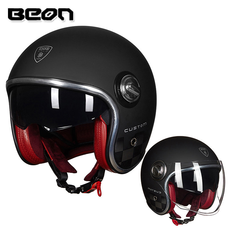 BEON casco vintage de los hombres y las mujeres de cuatro estaciones de la motocicleta Harley medio casco lente doble coche eléctrico casco verano protección solar