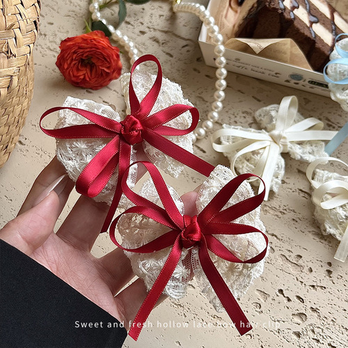 Lace Bowknot Elegance Ruffles Butterfly Hairpin Lolita Girl Heart Bangs Side Hair Clip Headpiece Women