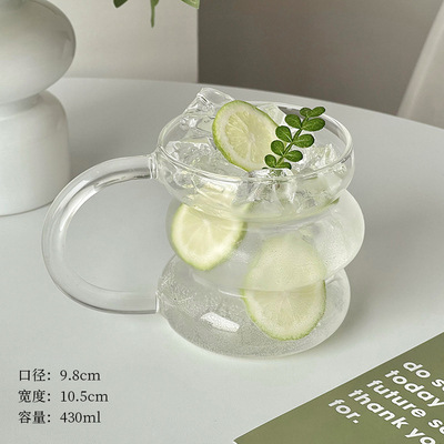 Taza regordeta con asa al por mayor, vaso resistente al calor, vaso de jugo para el hogar, vaso de agua de borosilicato transparente