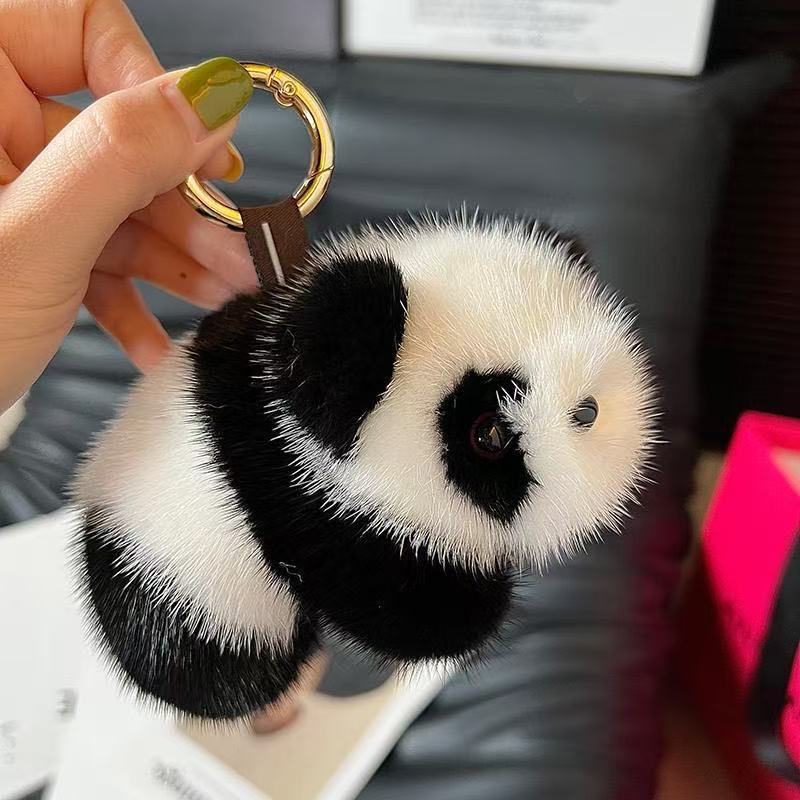 Imitación visón pelo panda pequeño coche llavero bolso accesorios lindo felpa colgante pequeño joyería regalo de vacaciones mujer
