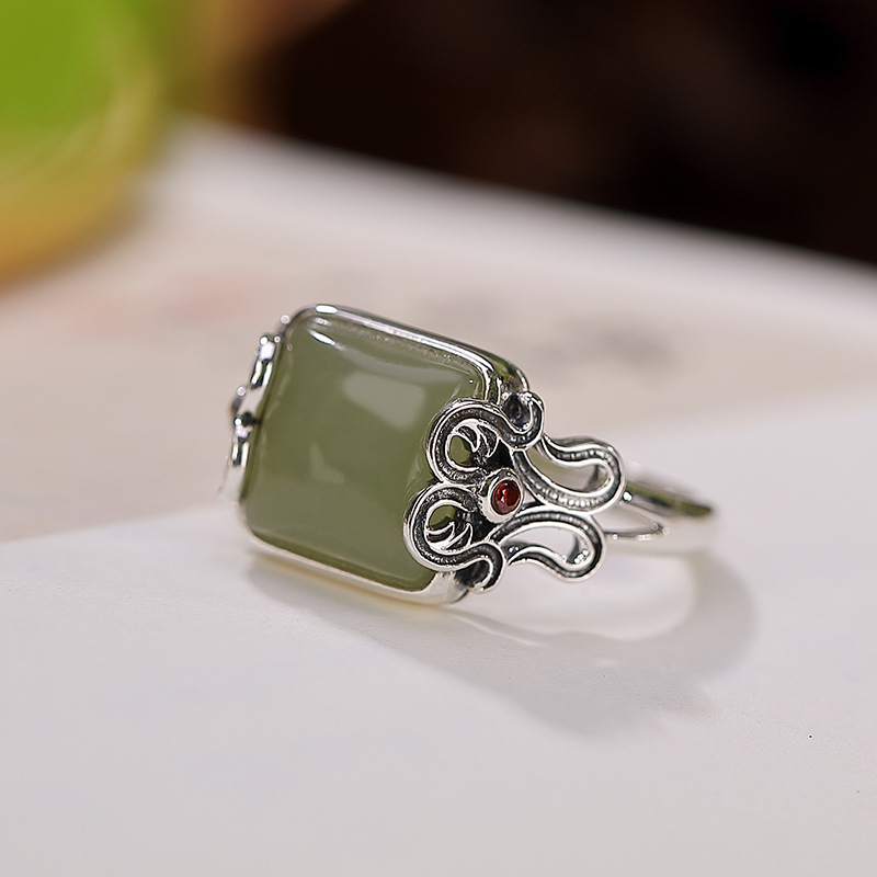 Nhẫn hở hình vuông bạc S925 đính đá sapphire tự nhiên — Mở một size