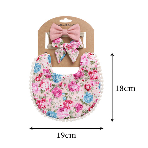 Baby saliva towel headband set linen cotton solid color printed children's double-sided bib bib baby saliva pocket
