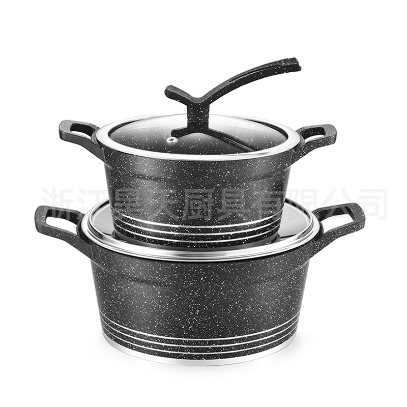 Juego de sartén antiadherente, sartén de piedra médica, cocina de aluminio, venta directa de fábrica para el hogar, olla de sopa transfronteriza de diez piezas al por mayor