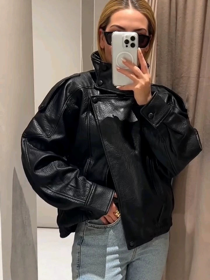 Qadın üçün uzunqol süni dəri gödəkçə, yaz-payız modeli