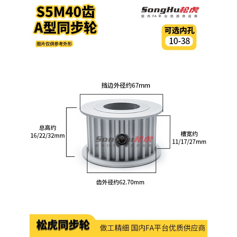HTPA40S5M150 250-A-N-d33至38孔  S5M40齿同步轮铝合金同步带轮