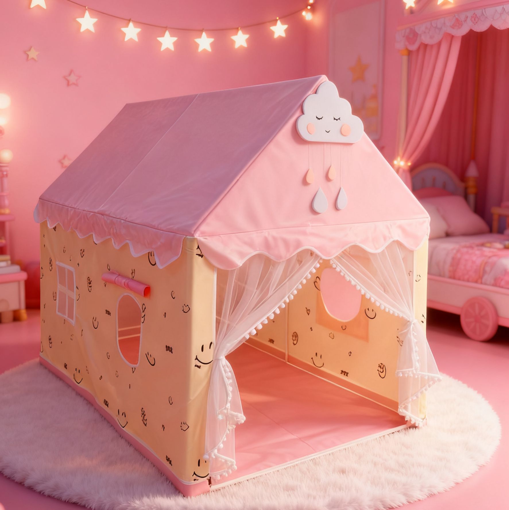 Carpa interior para niños extensión al por mayor sonriente princesa castillo casa de juguetes para bebés juegos de cama base secreta