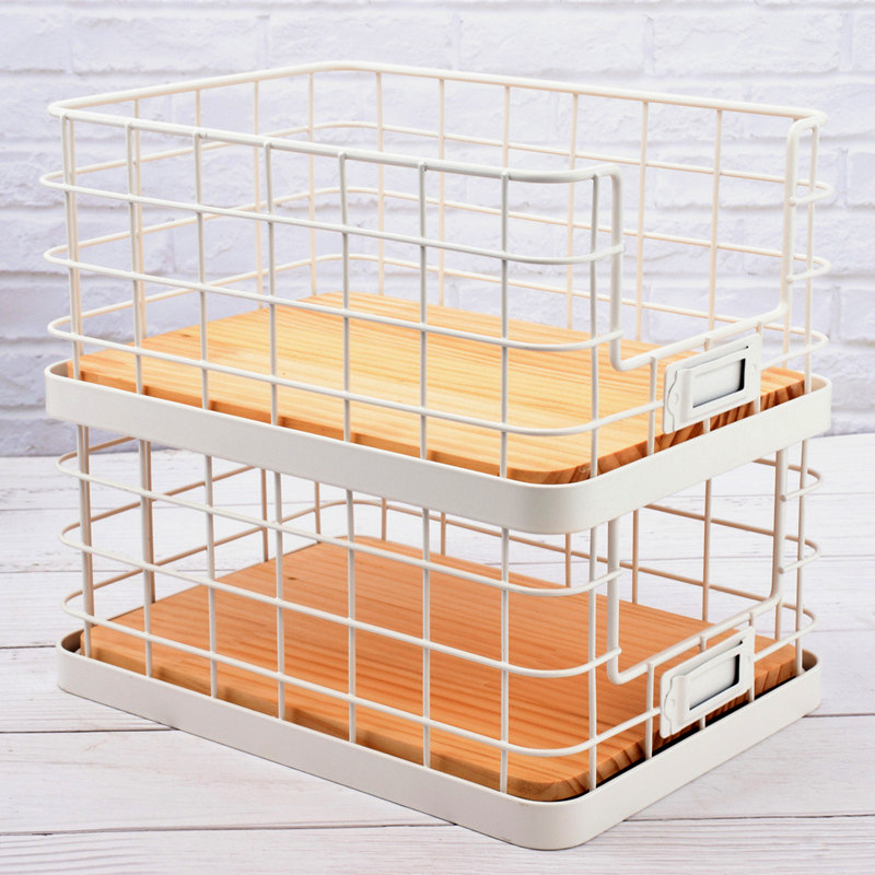 简约铁艺护肤收纳筐书籍杂志文具收纳篮侧F方开口可层叠置物篮