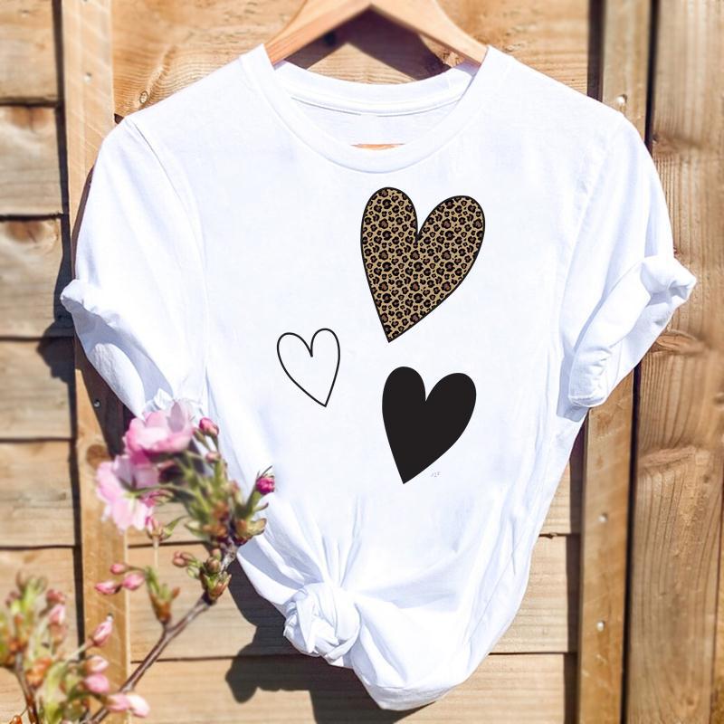105g Weight Short Sleeve Sleeve Length Pullovers Placket Type Regular Sleeve Sleeve Type Spandex, Polyester Fabric Type Regular Top Length T-shirt Tops Type Daily Occasion Round Neck Neckline Loose Fit Type Letter, Heart Shape, Leopard Pattern Summer, Spring Season Women's Gender Printing Design Simple Style, Streetwear Style Wholesale Women's Simple Style Streetwear Letter Heart Shape Leopard Short Sleeve Printing T-Shirts 3