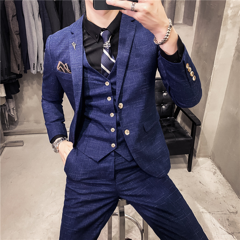 Men's Clothing slim fit dark pattern men's two button suit three piece suit spring and autumn style gentleman men's suit vest pants_voghion.com