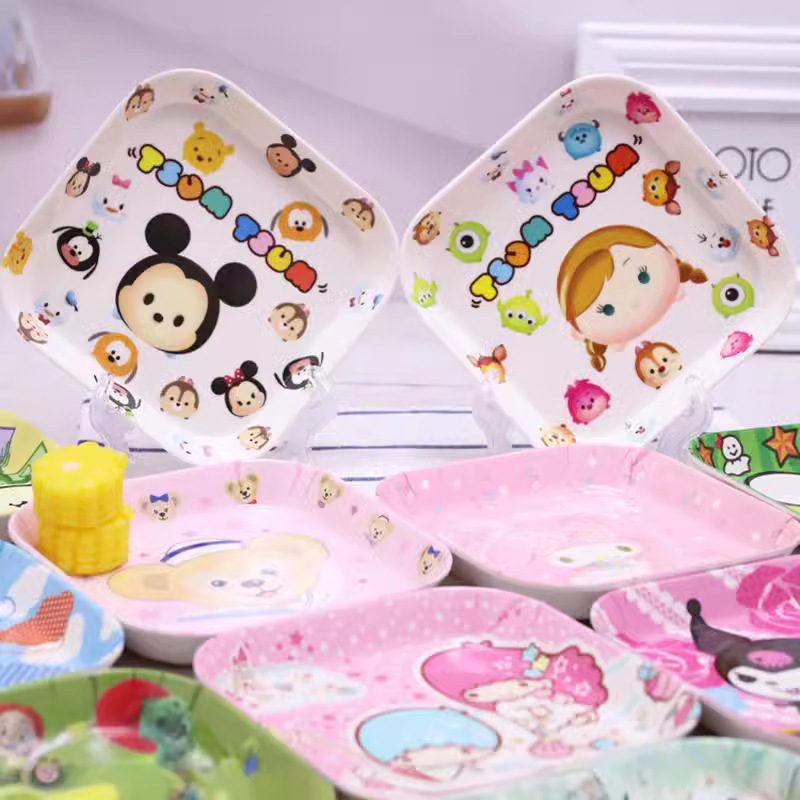 Home Cartoon Melamine TSUM Tableware Snack Plate Cute Creative Fruit Plate Melamine Dinner Plate Square Bone Plate