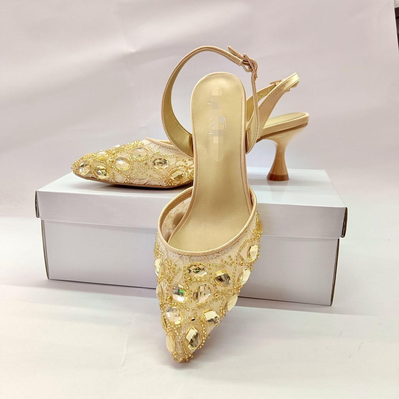 Zapatos de diseño italiano de alta gama para bodas, zapatos de mujer, encaje de diamante de verano, sandalias de talón alto
