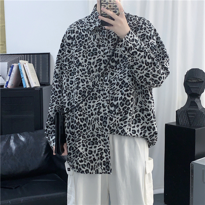 2021 Spring and Autumn Instagram Popular Brand Hong Kong Style Leopard Print Long Sleeve Shirt Men's Korean Style Fashionable Loose Base Shirt for Couple