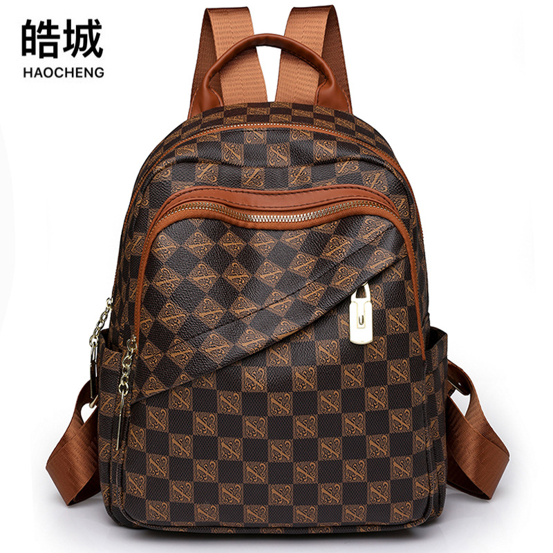 Amazon nueva mochila casual de cuero suave para mujer moda retro de gran capacidad contraste color mochila de viaje mochila escolar marea