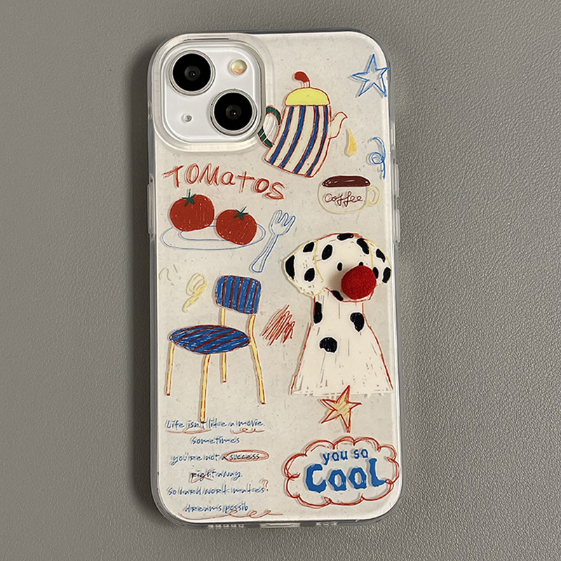 Niche Cartoon Graffiti Dalmatian Suitable for Apple 15Promax Mobile Phone Case Iphone14 New 13Pro Less