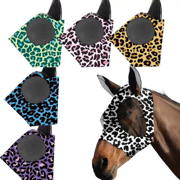 In-Stock Breathable Leopard Print Horse Mask, Mosquito-Proof Mask, Insect Bite Protection Horse Head Cover (M/L Full Size)