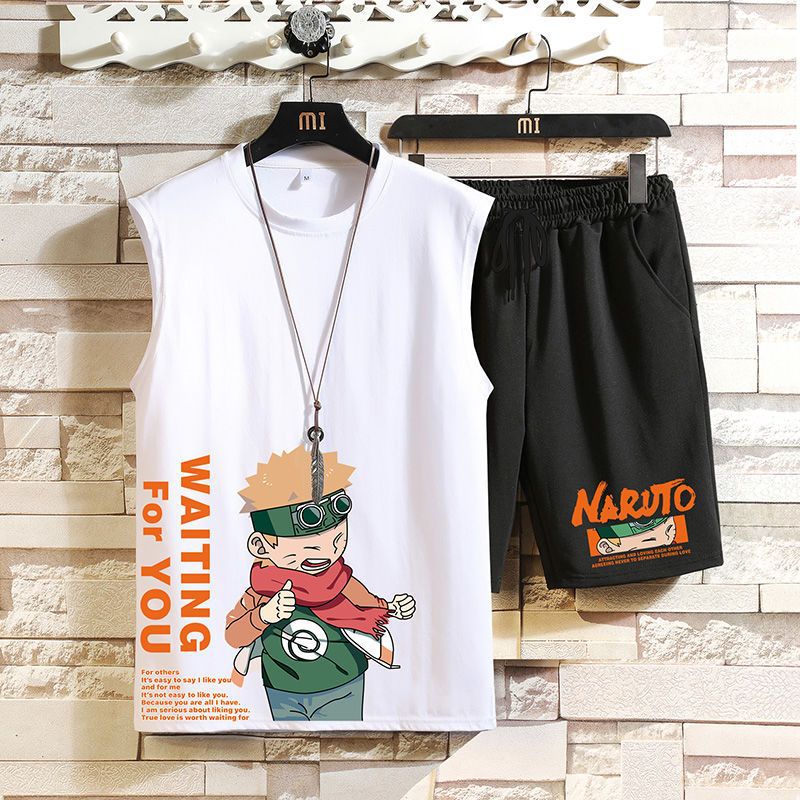 Deportes y ocio hombres traje de verano nueva juventud suelta más cuello redondo chaleco shorts set guapo partido