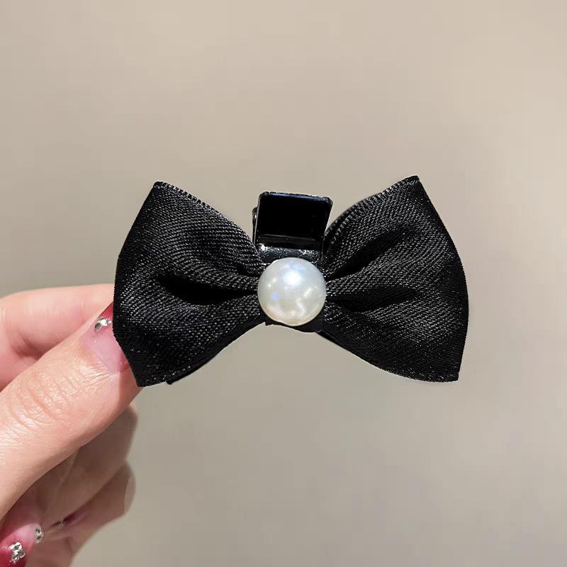 Single pack-black bow pearl hair clip