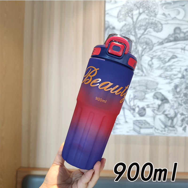 Al por mayor de alto valor visual de doble bebida taza de plástico portátil botella de agua deportiva de color gradiente hervidor de agua 900ml comercio electrónico transfronterizo