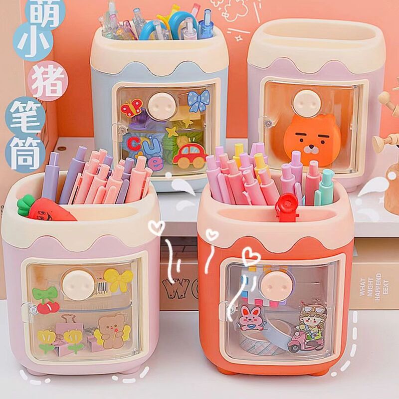 Cartoon Cute Creative Duoge Piggy Pen Holder Girl Heart Student Office Stationery Storage Box Drawer Open Door Pen Holder Cartoon Cute Creative Duoge Piggy Pen Holder Girl Heart Student Office Stationery Storage Box Drawer Open Door Pen Holder