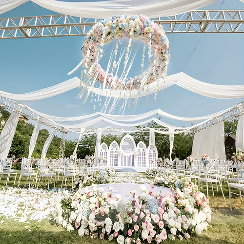 White mesh sheer curtain for outdoor wedding party venue decoration, backdrop, wedding arch, wedding fabric curtain