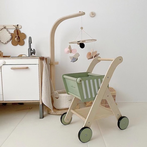 Play house children's wooden bear mini shopping cart toddler stroller simulated fruit cut and play toy