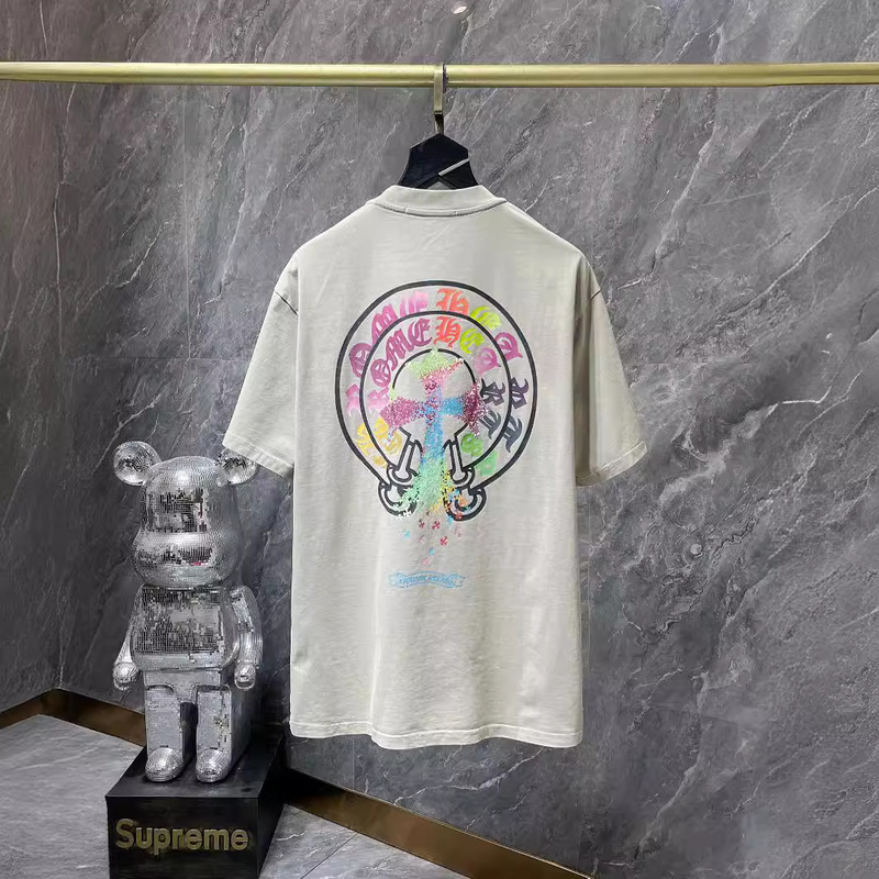 24クロスボーダートレンディブランドCh Crow*Horseshoe SanskritラウンドネックTシャツ半袖万能男女Tシャツスポット卸売|undefined
