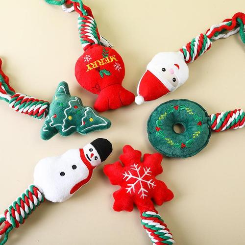 New Cross-border Christmas Cotton Rope Pet Plush Toy Teething Bite-resistant Cartoon Self-entertainment Dog Toy Pet Supplies 