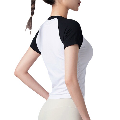  Yoga Wear for Women Spring and Summer New Contrast Color Short Sleeve Running Training Quick-Drying Sports Fitness Top Set