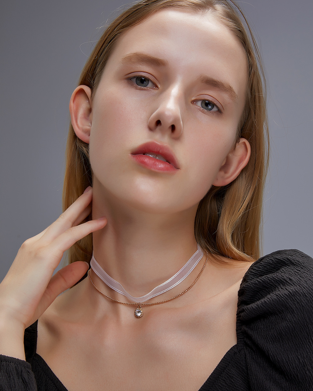 Cadena de malla simple de doble capa, collar gargantilla súper inmortal personalizado japonés y coreano, francés famoso en Internet_voghion.com