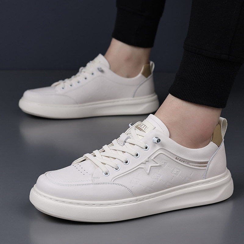 Giày lười nam da bò lớp đầu, sneaker casual da thật dễ phối đồ, gót thấp 1–3 cm — Màu trắng, màu đen