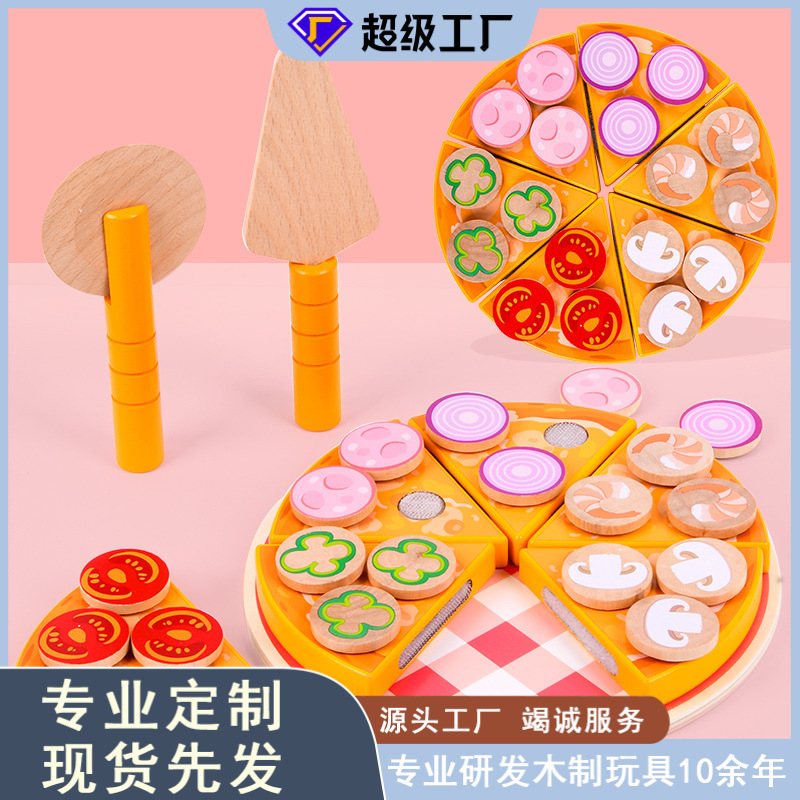 Juego de simulación de madera educativo para niños casa pizza bebé ejercicio práctico interactivo cocina corte traje de juguete