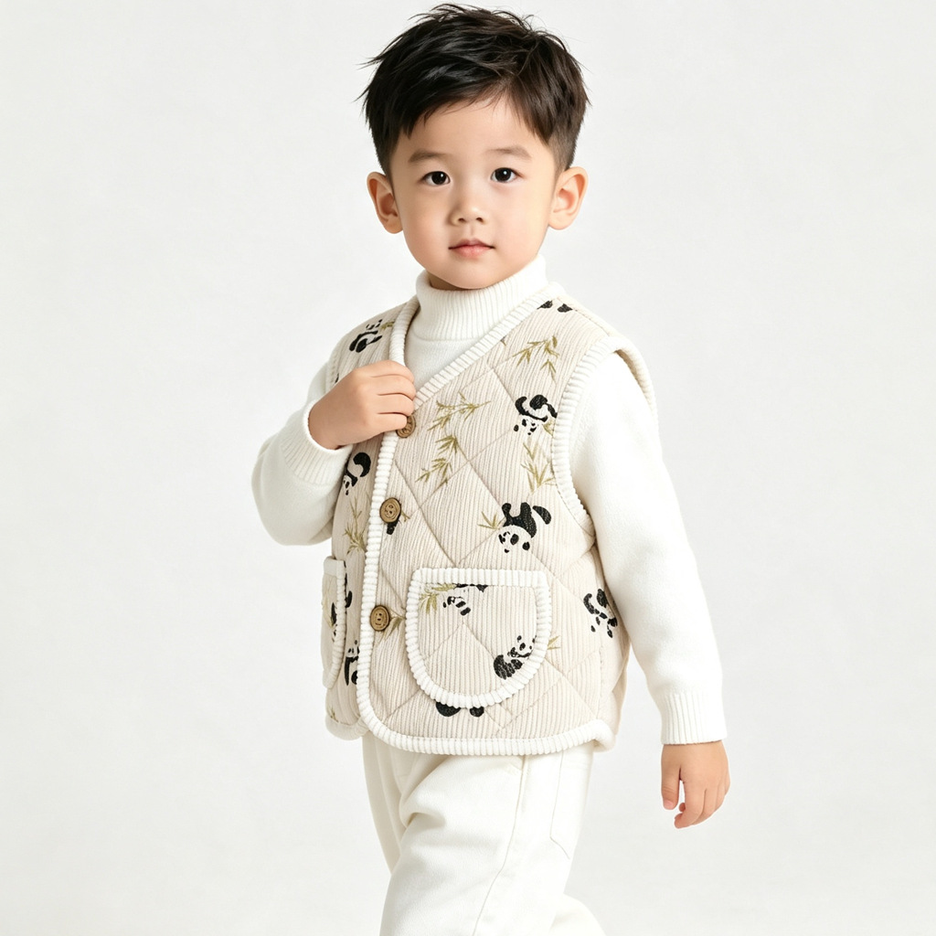 Autumn and winter children's warm vest, fleece-lined cotton-padded jacket for medium and large children, inner lining vest for boys and girls.