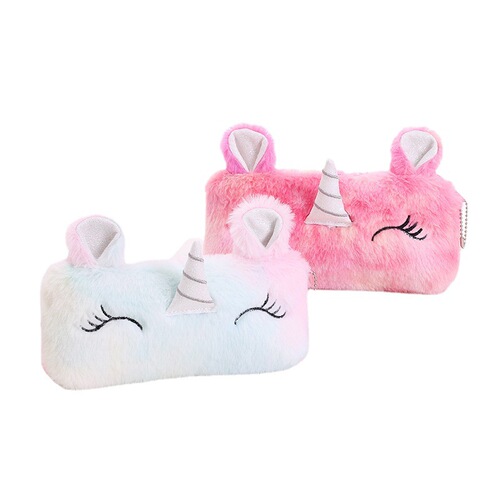Cross-border new plush gradient unicorn girl heart cartoon pencil bag student storage bag large capacity cute stationery