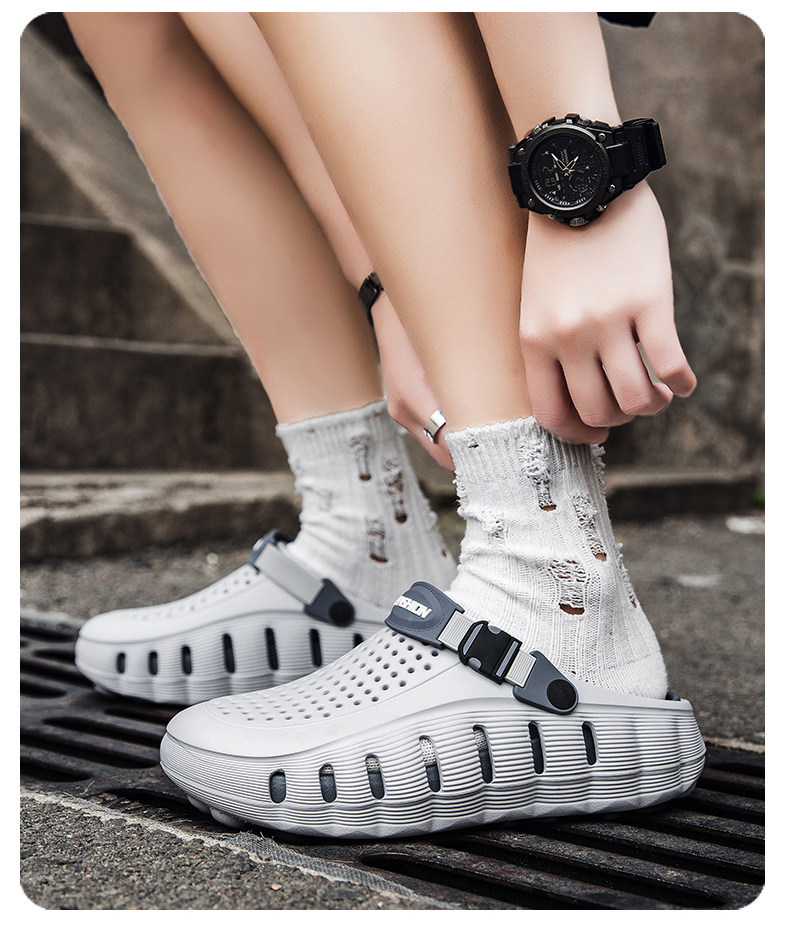 Men's Casual Closed-toe Sandals, Versatile Perforated Shoes_voghion.com