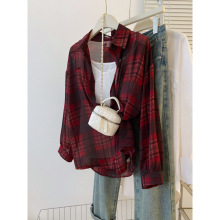 实拍格子防晒衣衬衫女夏季2024新款薄款外搭披肩开衫雪纺上衣薄纱