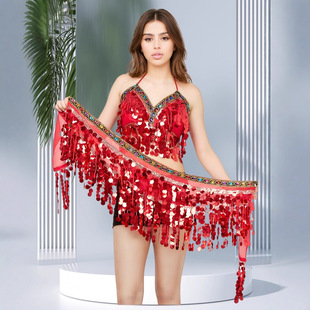 Cross-Border European and American Fantasy Tassel Dancer Suit Belly Dance Suit Nightclub Sexy Performance Sequin Suit Waist Chain