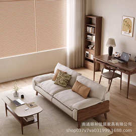 奶油风实木沙发现代简约白蜡木直排沙发客厅小户型豆腐块布沙发