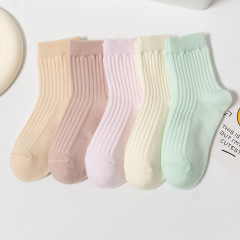 兒童純色襪子純棉女童春秋夏中筒透氣薄白色寶寶中童小童小孩女孩
