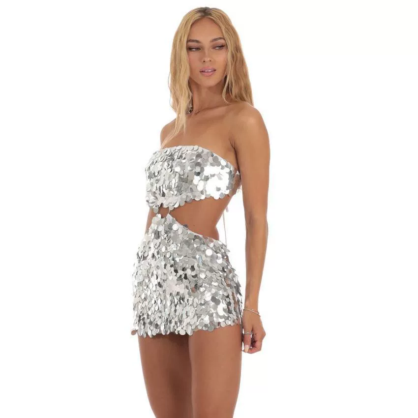 Новое летнее женское платье на шнуровке с блестками, Европейское и американское модное сексуальное индивидуальное платье с короткой юбкой на Amazon AliExpress